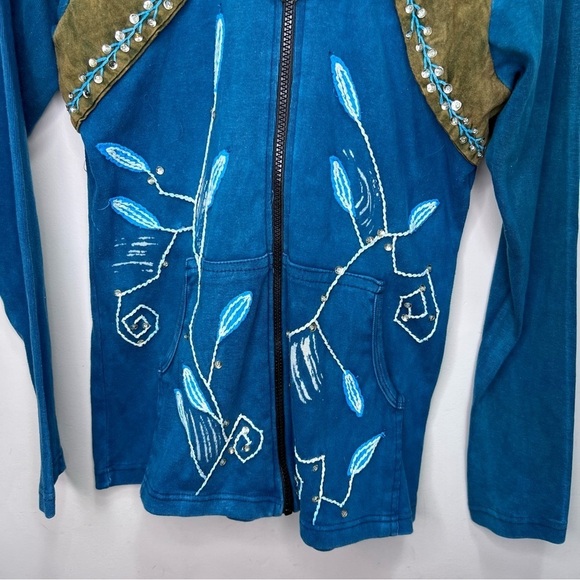 Rising International Stonewash Blue Zip up Hooded Jacket Size Small Embroidered - Picture 4 of 10